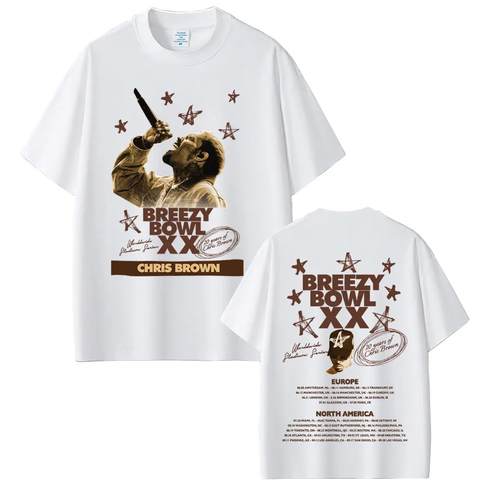 Rapper Chris Brown Breezy Bowl XX Tour 2025 T-shirt Men Women Hip Hop Fashion Pop Music  T Shirts Casual Cotton Vintage T-shirts
