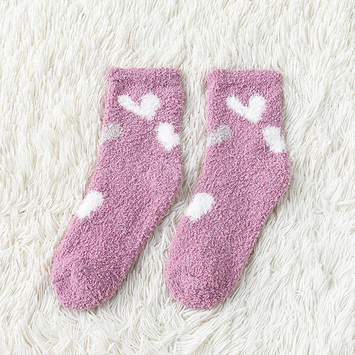 6/5/4/3/2/1Women's Warm Solid Color Floor Socks Non Slip Plush Knitted Coral Fleece Socks No Show Socks - Matrix Studios