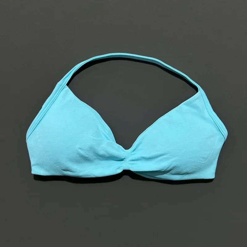 HISTELLO Sports Bra Push Up Strappy Sexy Open Back Gym Crop Top Removable Cups Women Workout Clothing Gym Top Halter Sport Bra - Matrix Studios