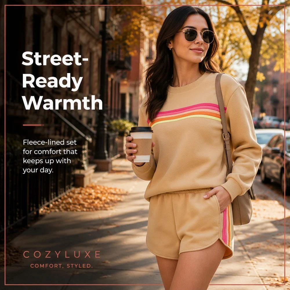 Everyday Comfort Women's 2-Piece Sweatshirt & Shorts Matching Set with Side Pockets. Soft cozy warm casual tracksuit for lounging at home or outdoor activities. Great for walking, gym, school, or relaxing. Elevate daily outfi - Matrix-studios.com