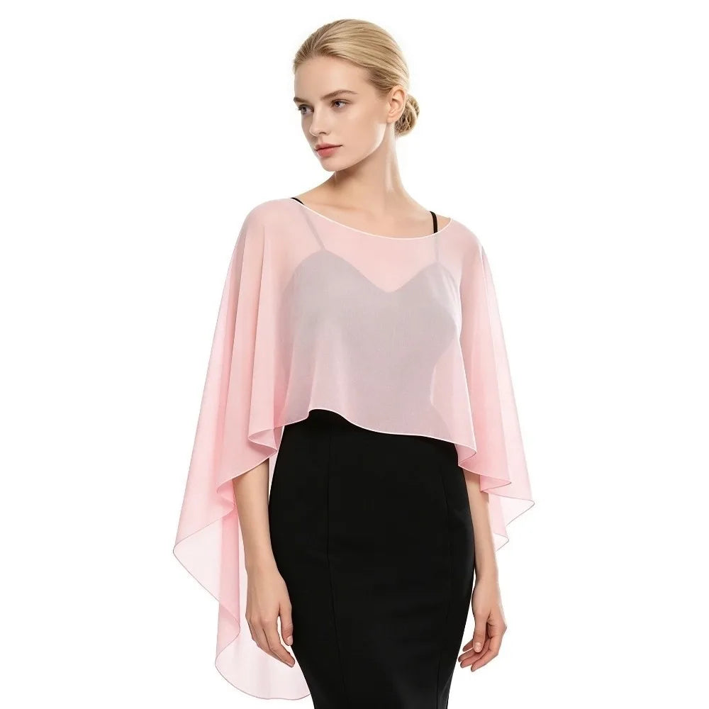 Solid Color Loose Fit Chiffon Cover Up Transparent Cloak Sheer Shawl Top Bohemian Elegant Chiffon Sunscreen Outerwear Party - Matrix Studios