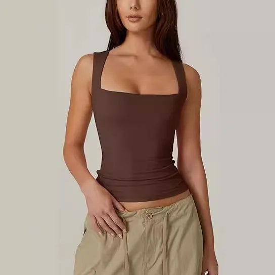 2026 Summer Women's Square Neck Sleeveless Double Layer Tank Top Basic Tight T-shirt Y2k Goth Tank Top Women  Crop Tops - Matrix-studios.com