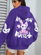Mix And Match Cartoon Rabbit Prints Women Hoodie Pocket Streetwear Harajuku Loose Hoody All-Match Fleece Female Clothing - Matrix Studios
