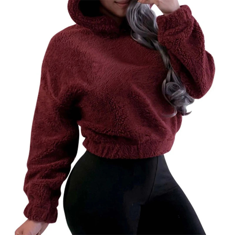 Winter Korean Fashion Bear Ears Cute Loose Hoodie Fluffy Hooded Warm Sweatshirt Long Sleeve Top Solid Pullover Clothes For Women - Matrix Studios