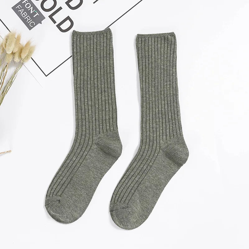 1/3/5 Pairs Women's Ribbed Crew Socks Soft Stretchy Solid Color Slouch Mid-Calf Sock High Quality Elastic Casual Fashion Sox - Matrix Studios