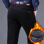 2025 New business casual Trousers Grey Fleece Men Clothes Black Elasticity Warm Winter Jeans Velvet Jeans - Matrix Studios