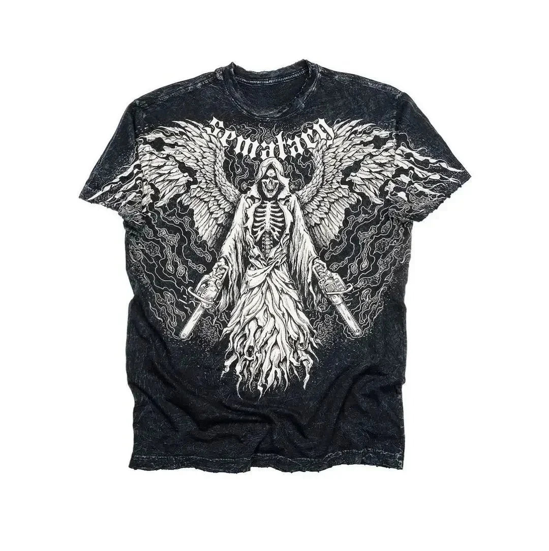Y2K Affliction T Shirt Vintage Clothing Punk Hip Hop Graphic Print Oversized T shirt Women Round Neck Cotton Short Sleeve Tops