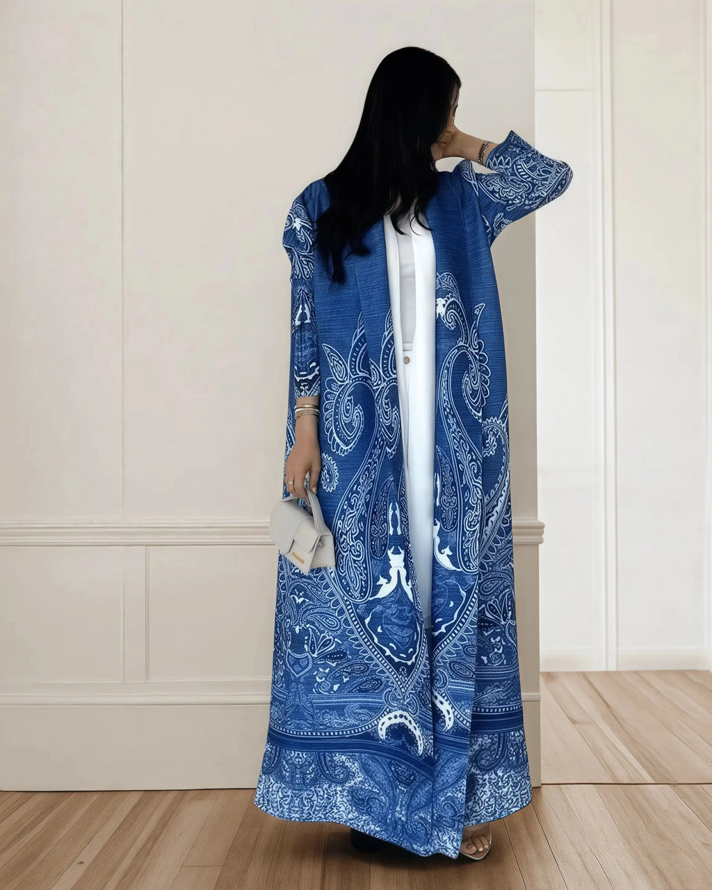 Fold Elegant Vintage Print Open Front  Miyake Abaya, Lightweight Flowy Loose Fit Women's Modest Fashion Long Kimono Cardigan - Matrix-studios.com