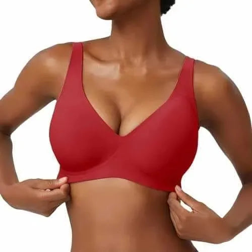 Women's Seamless Pink Leopard Print Bra Wire-Free Bra Full Cup Soft Thin Mold Support Jelly Beauty Breathable Deep V Push Up Bra - Matrix Studios