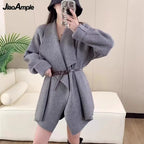 2025 Autumn/Winter New Korean Elegant In Matching Set Women's Fashion Knitted Cardigan Coat+Loose Skirt Pants Two Piece Suit - Matrix-studios.com