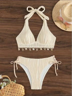 Women's Bikinis And Tankinis New Swimsuit Sexy Halter Neck Bikini Two Piece Set Solid Color Leace-up Backless Temperament Trendy - Matrix-studios.com