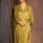 Luxury Jacquard Long Robe Nightgown Women Half Sleeve Kimono Bathrobe Gown Satin Ice Silk Sleepwear Sexy Home Dress Lounge Wear - Matrix-studios.com