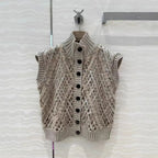 Naizaiga  100 cashmere mock neck white mocha hollow out autumn women sleeveless sequin cardigans  JH1 - Matrix Studios