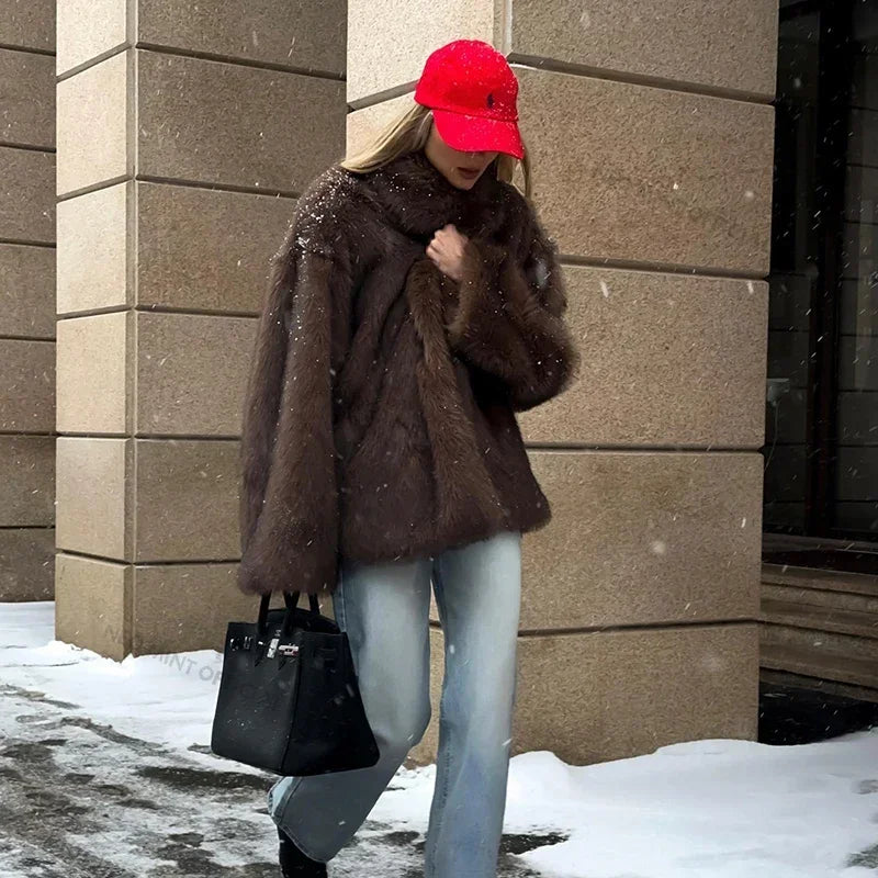 Neo Mint 2024 Winter Faux Fur Coat Women Brand Fashion Fluffy Fox Fur Outerwear Overcoat Girl Street Style Furry Warm Jacket - Matrix Studios
