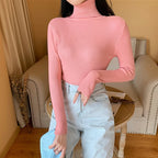 2026 Autumn Winter Women Long Sleeve Knitted Foldover Turtleneck Ribbed Pull Sweater Soft Warm Femme Jumper Pullover Clothes - Matrix Studios