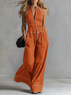 2026 New Women Stand Collar Sleeveless Jumpsuit Loose Casual Office Daily Wear Rompers - Matrix Studios