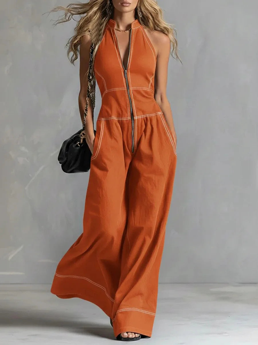 2026 New Women Stand Collar Sleeveless Jumpsuit Loose Casual Office Daily Wear Rompers - Matrix Studios