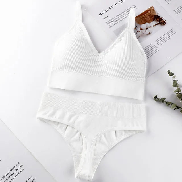 Qisin French Backless Push Up Underwear Set Women Sexy Seamless Bralette Female Lingerie Soft Tank Crop Top Gym Sport Bra Set - Matrix-studios.com