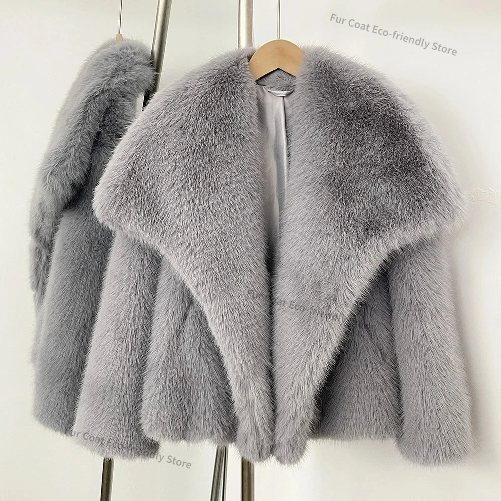 Womens Faux Fur Coat Cropped Soft Plush Artificial Short Fur Coat Holiday Party Elegant Winter Fashion Outerwear Coats for Women - Matrix Studios