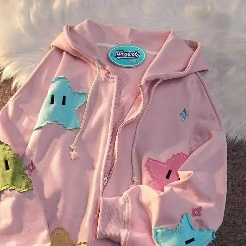 Y2K Oversized Coat Men's Personality Print Women's Hoodie Fashion Punk Harajuku Couple Zip Up Hoodie Tops Kawaii Clothes - Matrix Studios