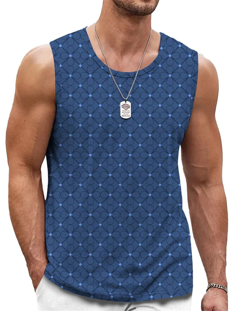Mens Retro Geometric 3D Printed Tank Top Summer Casual Crew Neck Fashion Trend Sleeveless Vest Loose Breathable Sports Tops - Matrix Studios