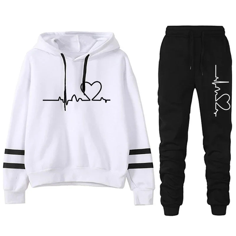 Womens Tracksuit Casual Stripe Versatile Sweatshirt Black Sweatpants Loose Print High Quality Outfits Single Piece Hoodies Pants - Matrix-studios.com