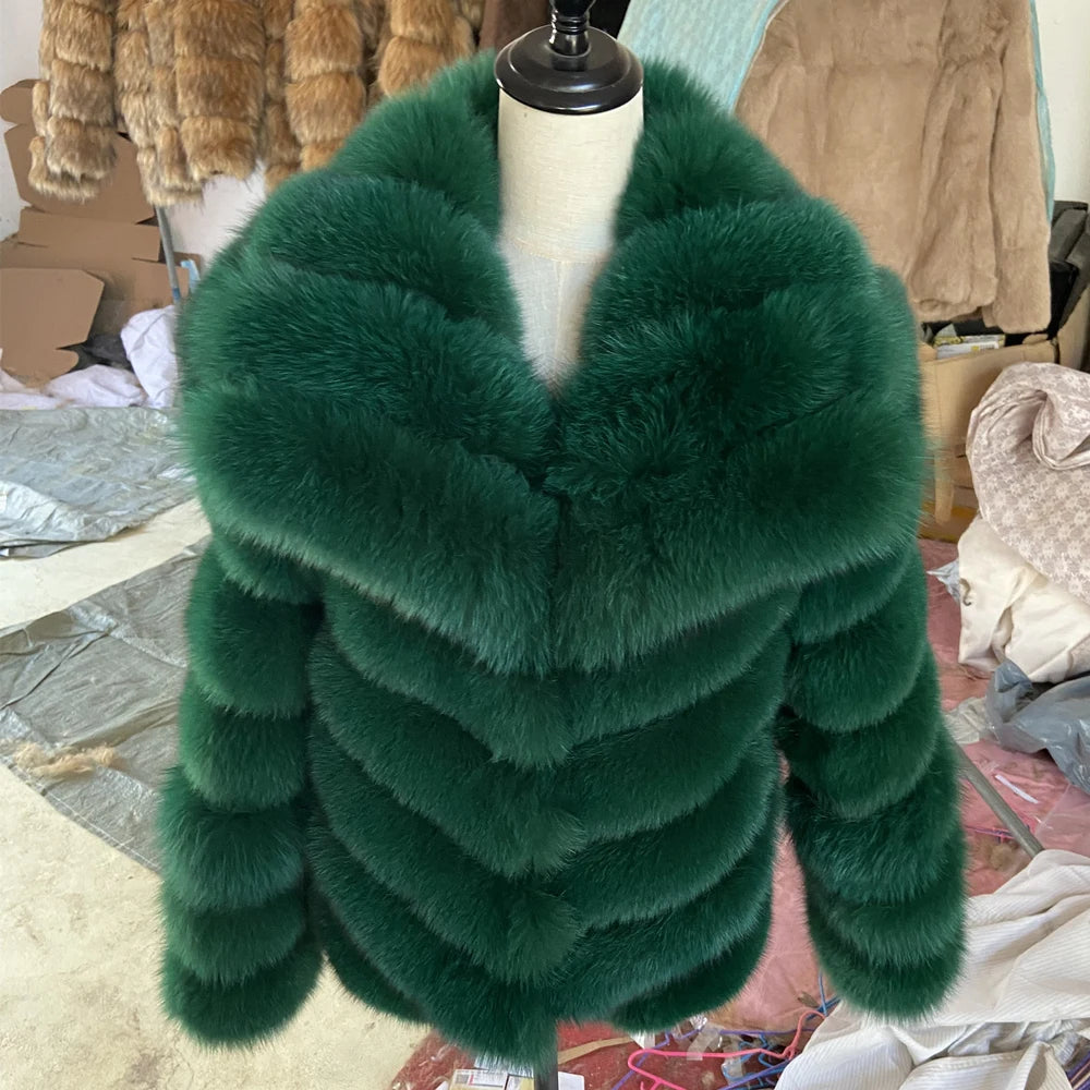 QUEENTINA Winter New Women's Real Fox Fur Coat With Collar Overcoat Leather Female Natural Plus Size - Matrix Studios