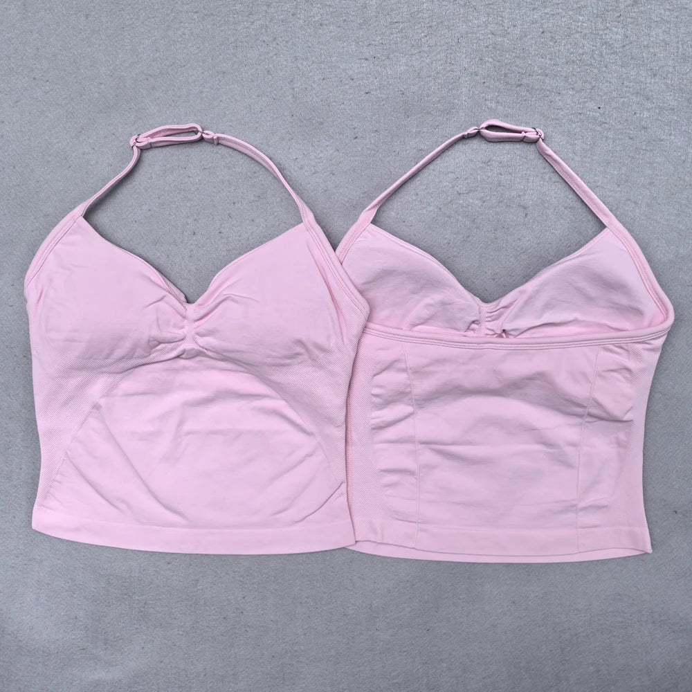 2 Pieces Yoga Set Women Backless Halter Tops High Waist Seamless Shorts Gym Suit Fitness Clothes Sportswear Workout Sets - Matrix-studios.com