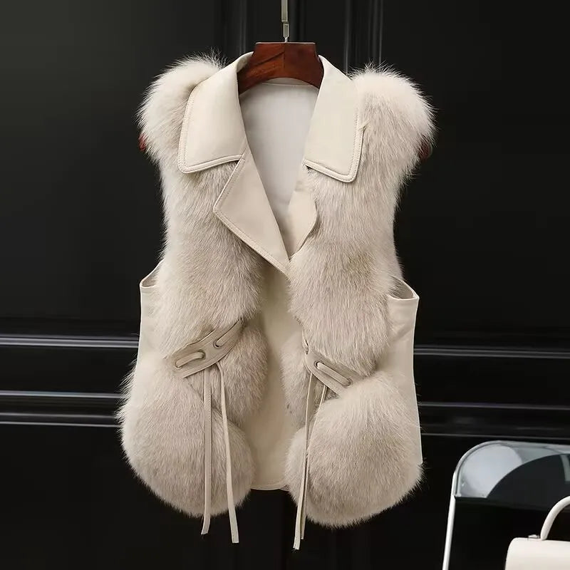 Faux Fur Plush Vests Women Loose Sleeveless Waistcoats Female 2024 New Autumn Winter Fashion Outwears Lady PU Leather Fur Vest - Matrix Studios