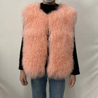 Women's Luxurious Fluffy Warm Mongolian Sheepskin Short Vest Coat Spring Autumn Sexy Wool Outerwear New Collection - Matrix Studios