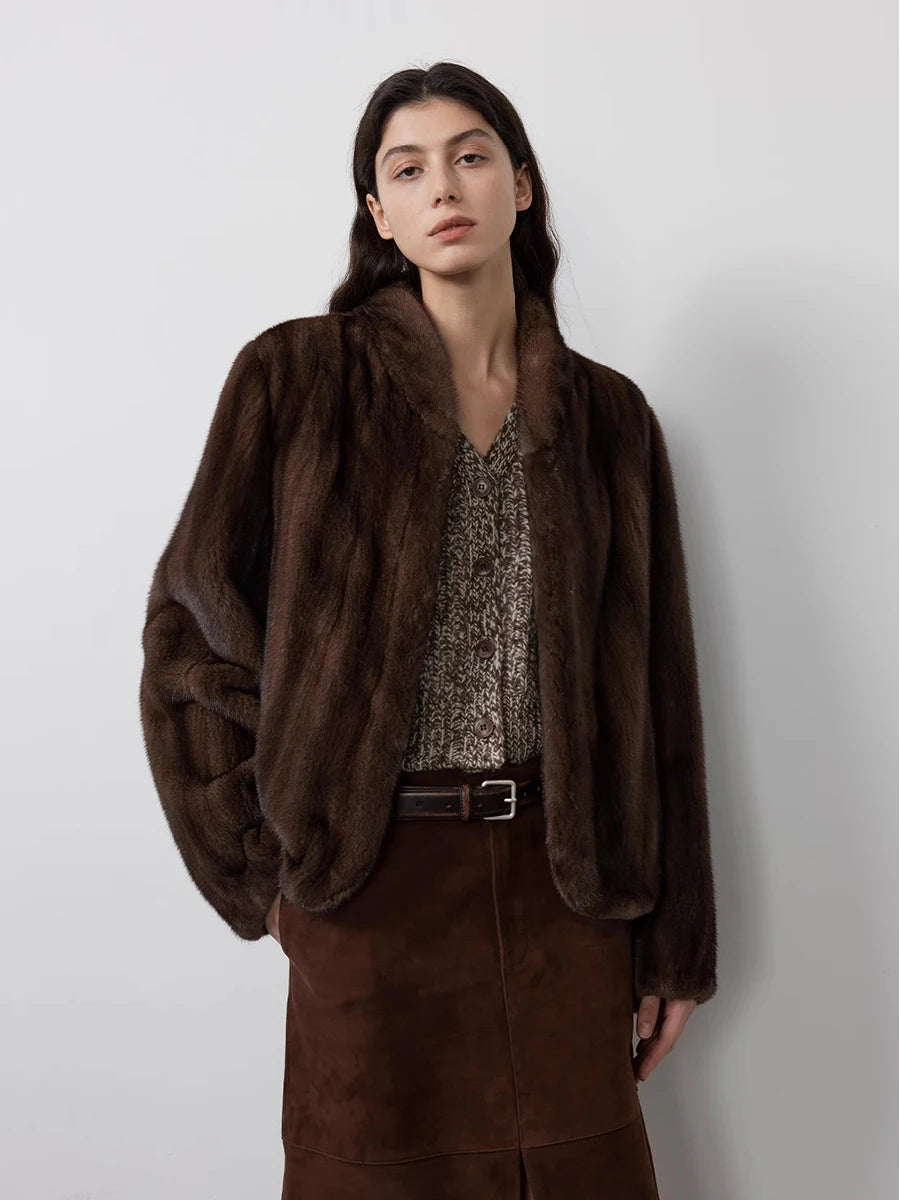 Lautaro Autumn Winter Short Brown Thick Warm Soft Faux Mink Fur Coat Women Stand Collar Elegant Luxury Chic Fluffy Jacket 2025 - Matrix Studios