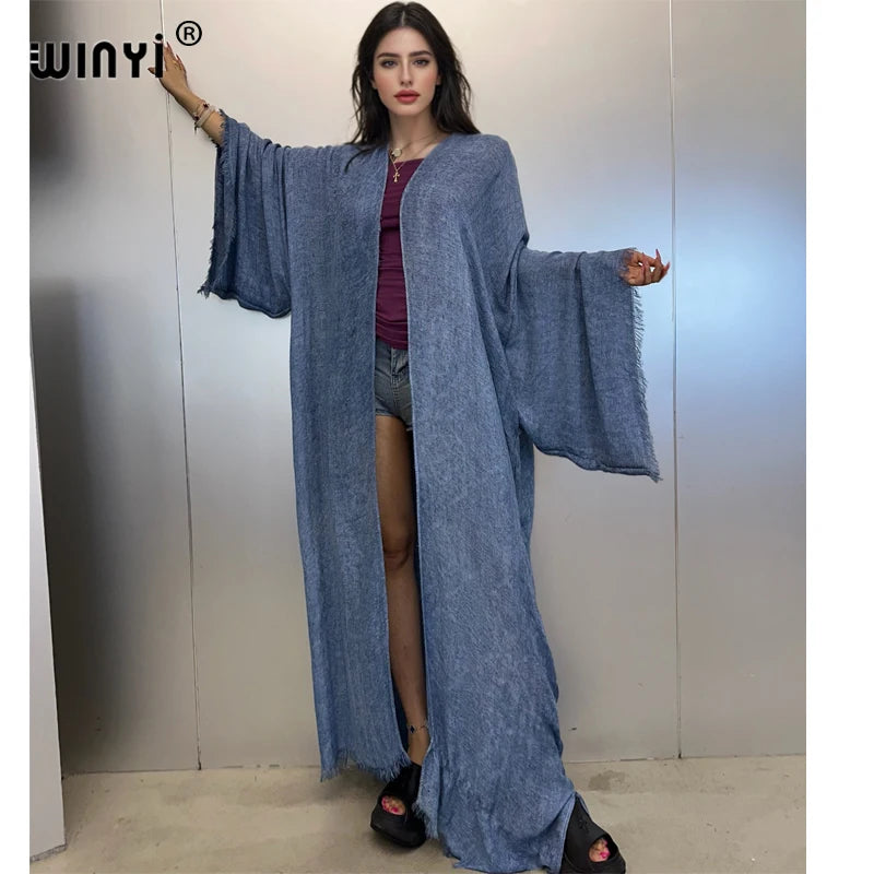WINYI bohemian kimono kaftan beachwear Cardigan sexy  evening dress abaya dubai luxury cover-ups beach outfits women maxi dress - Matrix Studios