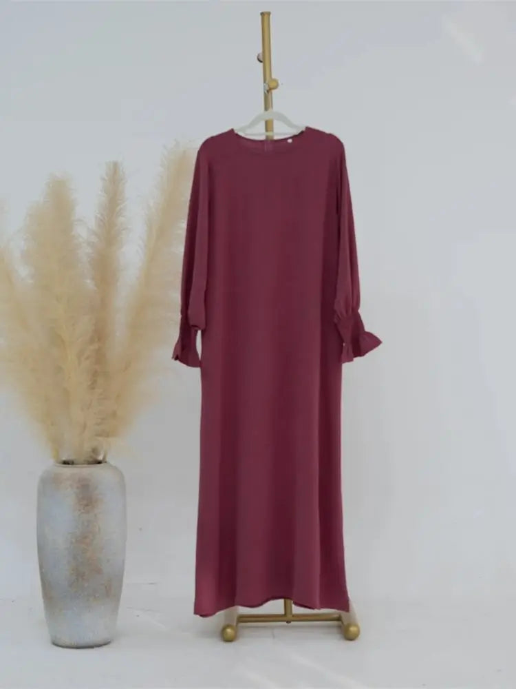 Eid Jersey Solid Modest Under Abaya Dubai 2024 Palestine Women Islamic Clothing Muslim Kaftan Inner Dresses Robe Femme Musulmane - Matrix-studios.com