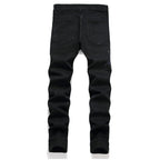 Men Snake Embroidery Jeans Streetwear Black Stretch Denim Pants Holes Ripped Distressed Slim Straight Trousers - Matrix Studios