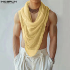 INCERUN Men Irregular Tank Tops Solid Color Turtleneck Sleeveless Transparent Vests Summer Streetwear 2024 Fashion Men Clothing - Matrix Studios