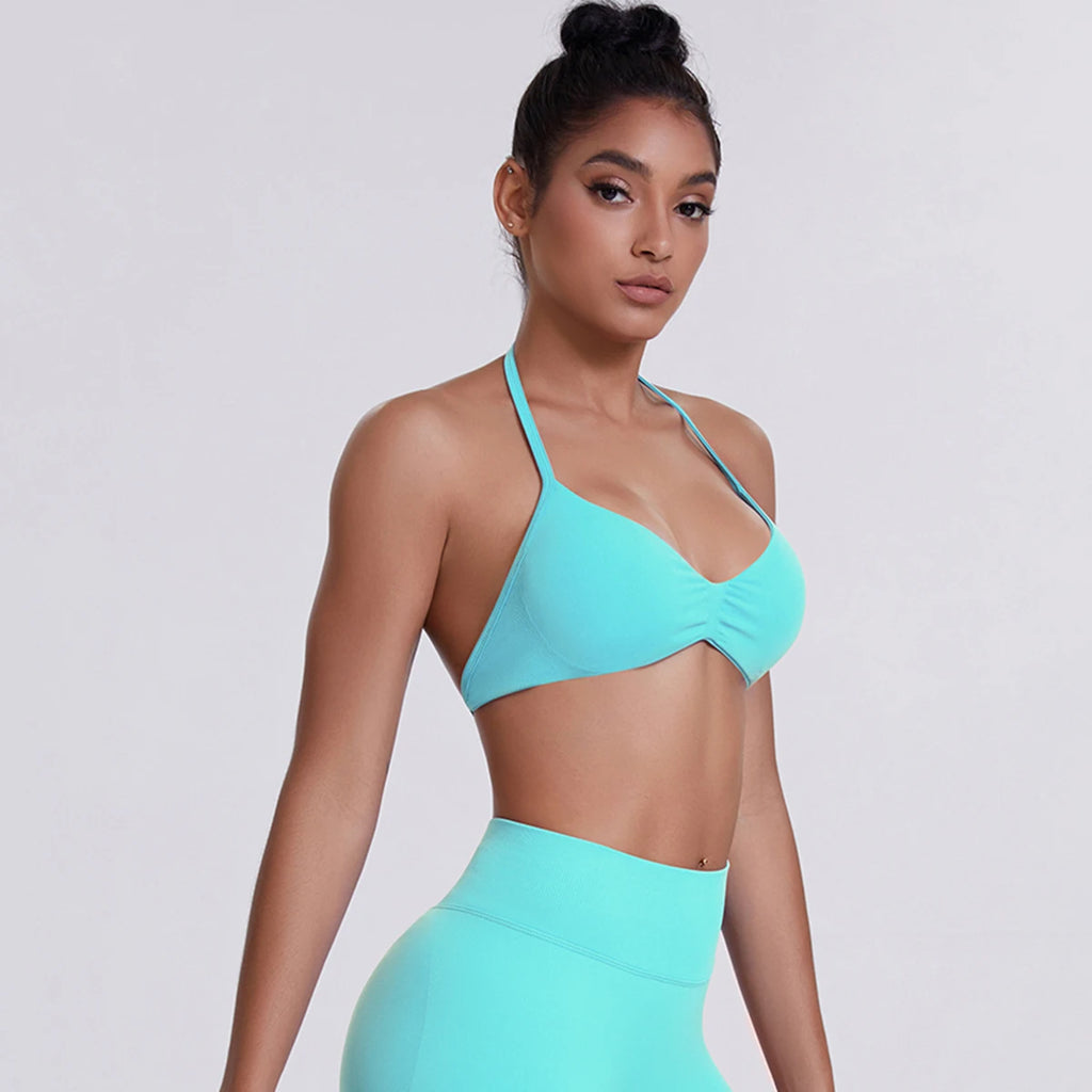 Sexy Neck Strap Bra for Woman Summer Breathable Backless Yoga Bra Women Fitness Solid Color Yoga Sports Bra Workout Top - Matrix-studios.com