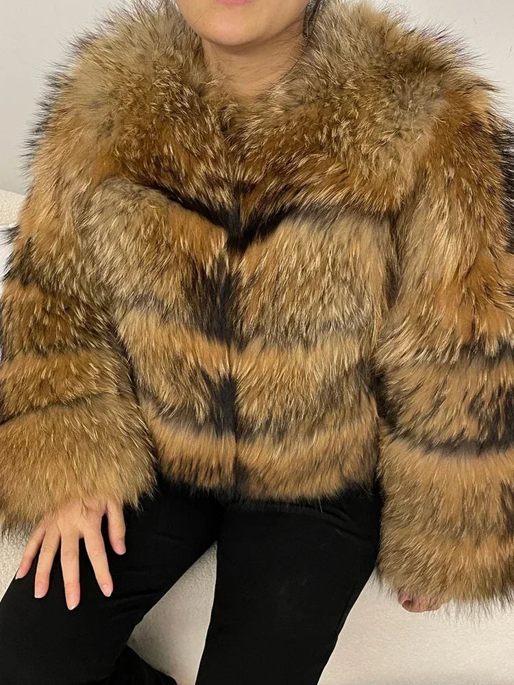 OFTBUY 2024 Winter Real Natural Raccoon Fox Fur Women Coat Short Leather Thickened Warm Jacket Elegant Fashionable Overcoats - Matrix Studios