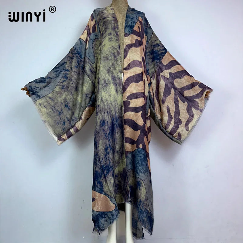 WINYI Kimono Africa Boho Print Caftans Beach Swimwear 2023 Elegant Cardigan Sexy Holiday Maxi Beach Wear Swimsuit Summer Dress - Matrix Studios