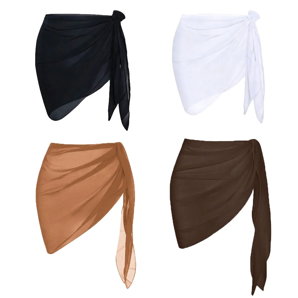 Women Summer Short Sarongs Swimsuit Coverups Beach Bikini Wrap Sheer Short Skirt Chiffon Scarf Cover Ups for Swimwear - Matrix Studios