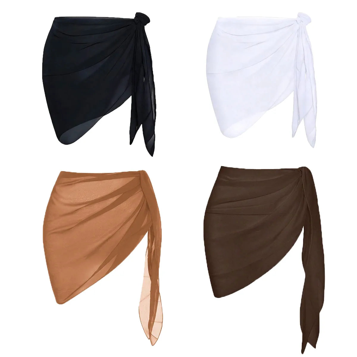 Women Summer Short Sarongs Swimsuit Coverups Beach Bikini Wrap Sheer Short Skirt Chiffon Scarf Cover Ups for Swimwear - Matrix Studios