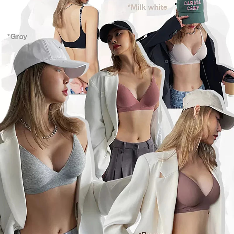 FINETOO Women Wireless Bra Deep V Padded Bralette S-XL Trendy Stripe Knitting Bras Sexy Ladies Brassiere Solid Underwear 6 Color - Matrix Studios