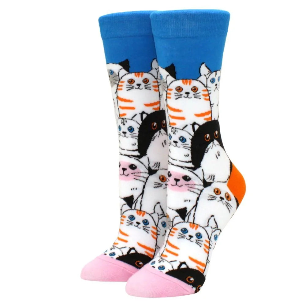 Novelty Woman Socks Harajuku Cotton Funny Happy Cartoon Cat Dog Pattern Unisex Socks Men Novelty Kawaii Socks - Matrix Studios