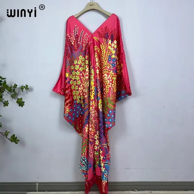 WINYI Print Summer Maxi Dress Muslim Abaya Lady Beach Cover Up Muslim Woman Dresses Beachwear Fashion Kaftan Abaya Dubai Luxury - Matrix Studios