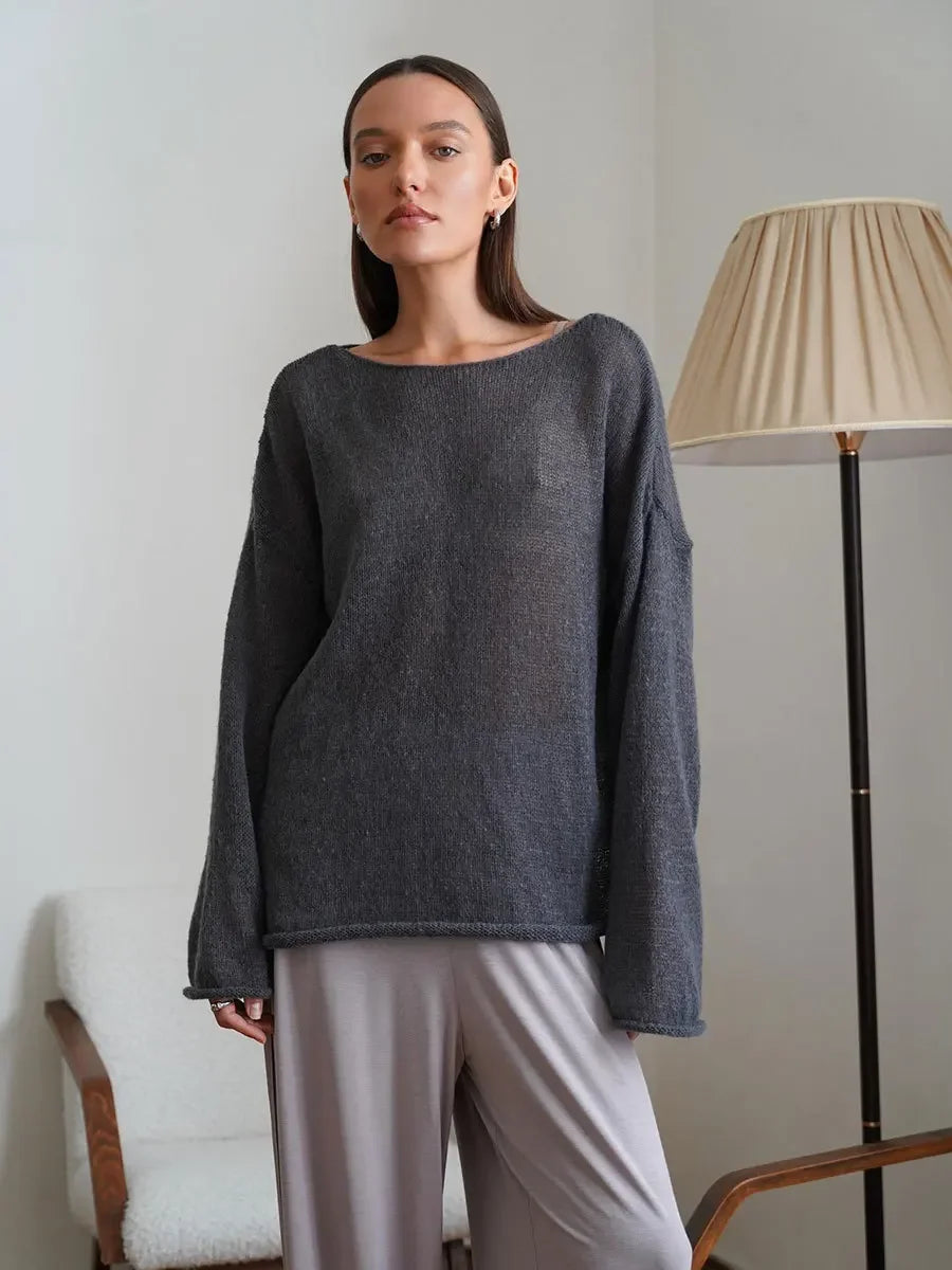 Talenza Hollow Knitted Sweater Pullover Women's Solid See-through O-Neck Long Sleeve Knitted T-Shirt Loose Casual Pullover 2026 - Matrix Studios