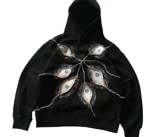 Gothic Punk Eye Pattern Patchwork Hoodies Women Y2k Top New Retro Loose Long Sleeve Sweatshirt Men and Women Hoodie Streetwear - Matrix Studios