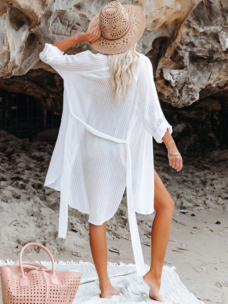 Beach Shirts Bikini Cover Ups for Women Self Belted Kimono Dress Elegant Swimsuit Covers Holiday Bathing Suits Beachwear - Matrix Studios
