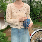 Long Sleeve Crochet Top for Women Sheer Button Up Hollow Out Openwork Knit Cardigan Jacket Spring Summer Boho Vacation Outfit - Matrix Studios