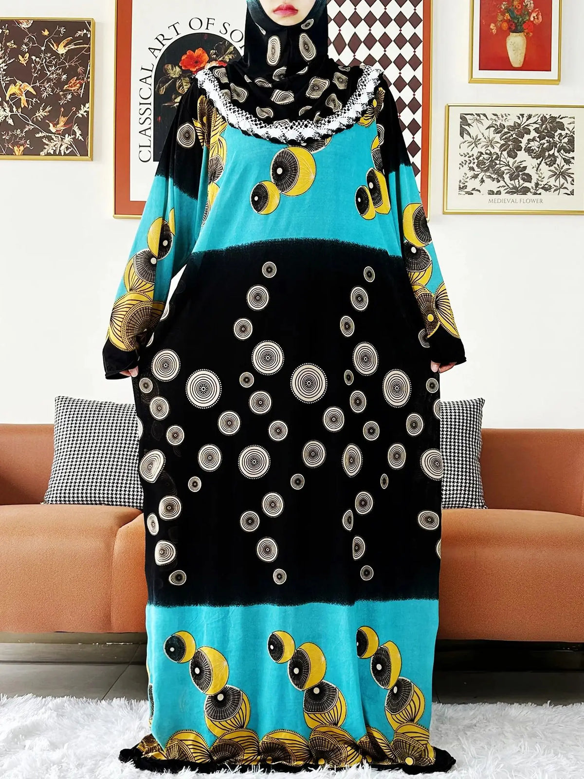 2023 Muslim Solid Cotton Abaya For Women Ramadan Prayer Garment Joint Hat Dubai Turkey Middle East Femme Robe Floral Loose Dress - Matrix-studios.com