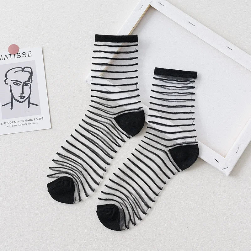 Summer Lace Mesh Transparent Women Socks Ultra-thin Breathable Women Girls Short Socks Harajuku Vintage Streetwear Crew Socks - Matrix Studios