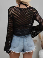 Mesh Crochet Beach Shirt Women Solid Cover Up Ladies Long Sleeve Tops 2026 Sexy Beachwear Bathers Swim Bathing Suit - Matrix Studios